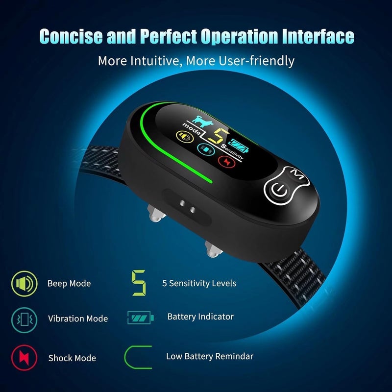 AKUVU Dog Bark Collar - Rechargeable Smart Barking Collar, Anti Bark Training Collar with Adjustable Sensitivity Beep Vibration Shock, Bark Shock Collar for Large Medium Small Dogs (Black) - Image 2